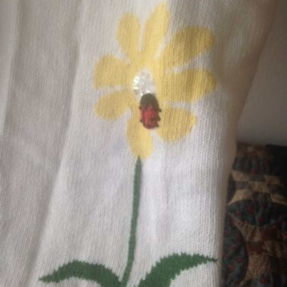 Quacker Factory * S/S Button White Sweater Yellow… - image 7